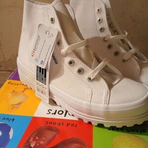 NWT (New!) 6 1/2 W (USA) White Superga 2341 COTU ALPINA High-Top Sneakers